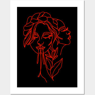 Woman With Flowers Line Art Abstract Lady Posters and Art